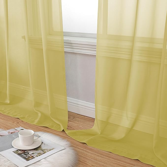 Aiyufeng Yellow Sheer Curtains 2 Panel Sets 90 Inches Long - Transparent Light Weight Soft Yellow Window Treatment Panels for Study Room/Living Room/Guest Room, Per Panel W42 X L90 inches