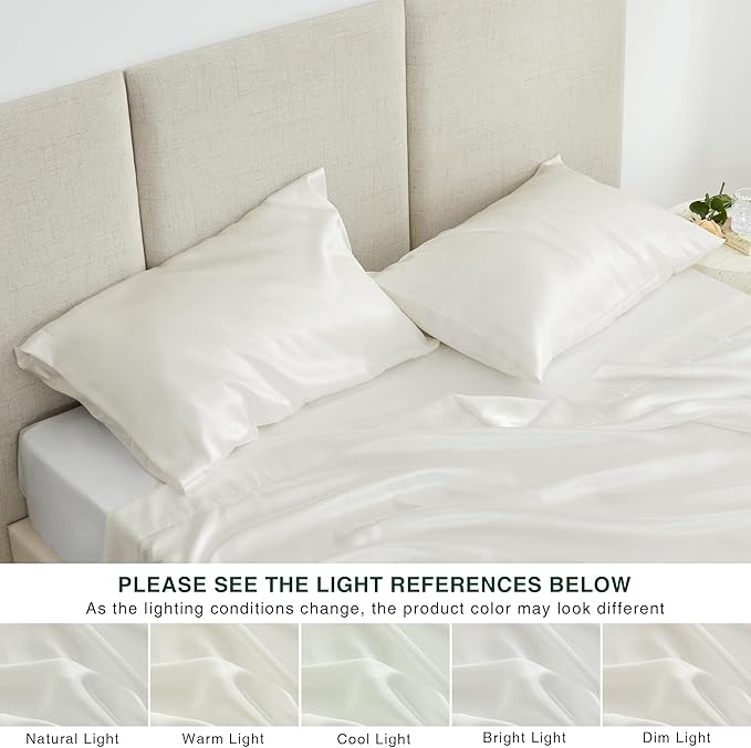 Love's cabin California King Satin Sheet Sets - 4 Piece Ivory Silky Sheets Bed Set with Deep Pocket, Luxury Silk Feel Satin Cal King Sheet Set (1 Flat Sheet,1 Fitted Sheet,2 Pillow Cases)