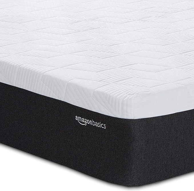 Amazon Basics Gel Memory Foam Mattress, Firm, Cooling, Full Size Mattress, CertiPUR-US® Certified Foam, 75 x 54 x 12 inches, White/Gray