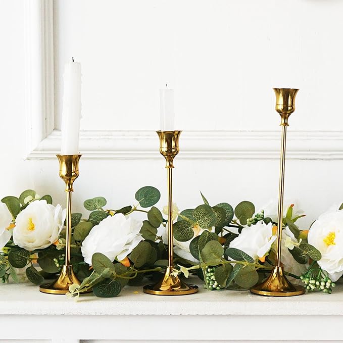 6PCS Brass Candlestick Holders Gold Candle Holders Taper Candle Holders Decorative for Thanksgiving Day Christmas Dinning Wedding Party Anniversary Home Decor.