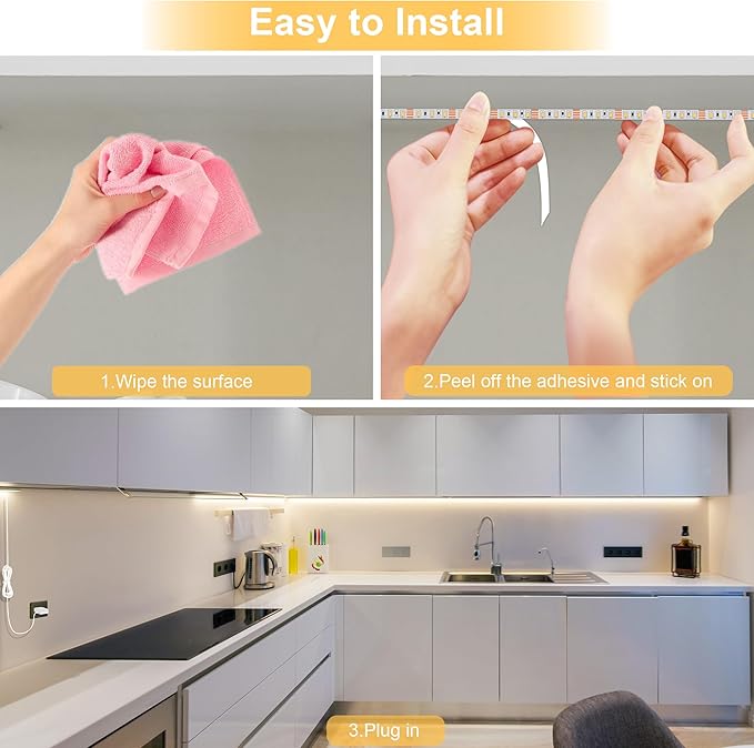 LAFULIT 10 PCS Under Cabinet Lights Kit, Stick on Lights, Flexible Led Strip Lights with Remote and Power Adapter, for Kitchen Cabinet Shelf Desk Counter Corner, 4000K Neutral White, 16.4ft