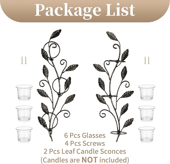 Sziqiqi Wall Sconces Candle Holder - Wall Candle Holder Black Tea Light Candle Sconce Vintage Wall Sconce Set of 2 for Living Room Wall Mount Candle Sconces for Bathroom Dining Room
