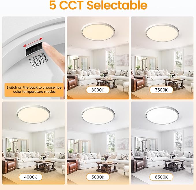 TALOYA 8 Pack LED Flush Mount Ceiling Light Fixture, 10 Inch 5 Color Selectable Ultra-Thin Surface Mounted Fixture 2000LM 20W White LED Ceiling Light for Bedroom,Living Room, Dining Room