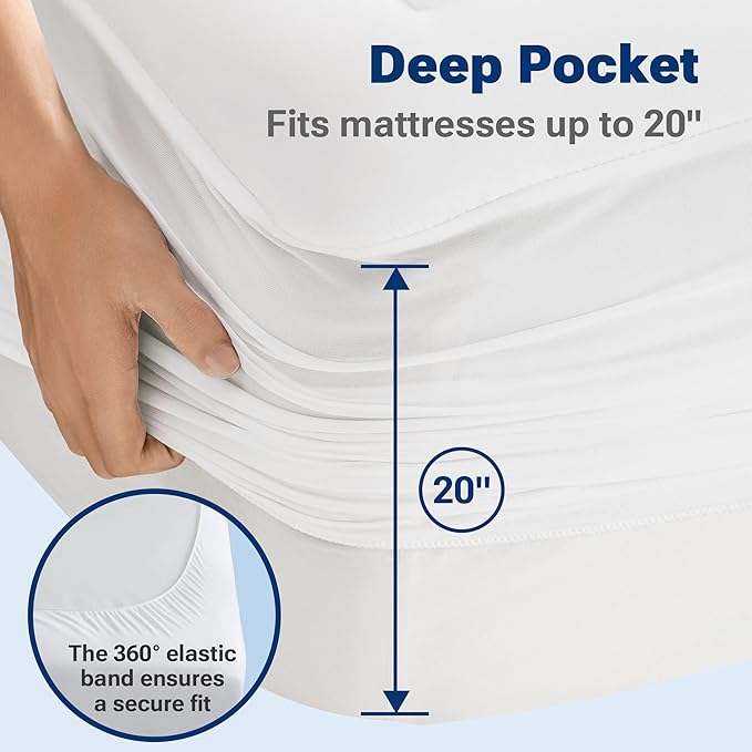 Sleep Philosophy Waterproof Mattress Protector Full Size Mattress Pad, 3M Scotchgard, Quilted & Fitted Microfiber Mattress Topper, Noisless & Deep Pocket Fits Up to 20" Mattress, Full White