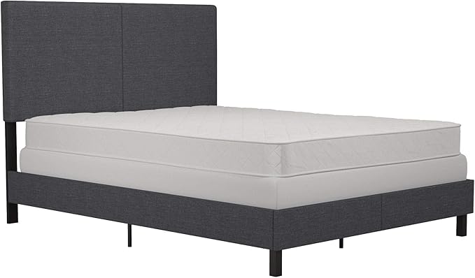 DHP Janford Upholstered Bed, Chic Grey Linen Platform Queen Bed with Modern Headboard, Sturdy Wood and Metal Frame