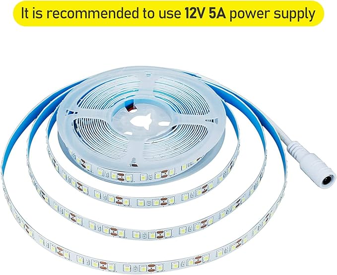 12V LED Strip Light Cool White 6000K 5M/16.4ft 600LEDs Flexible SMD2835 High Brightness No-Waterproof IP20 LED Tape Lights for Bedroom Kitchen Party etc Decorate(No Power Supply)