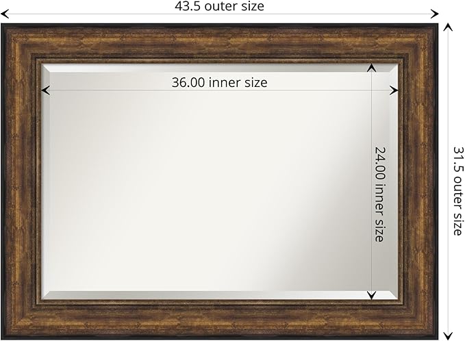 Amanti Art Bronze Bathroom Mirror for Over Sink, 32x44 Ballroom Bronze Rectangle Vanity Mirror, Large Traditional Frame, Hangs Horizonally and Vertically, Bathroom Wall Decor, Beveled Edge