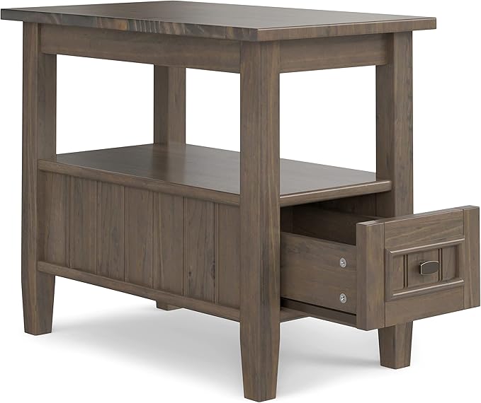 SIMPLIHOME Lev SOLID WOOD 14 Inch Wide Rectangle Transitional Narrow End Table in Smoky Brown, For the Living Room and Bedroom
