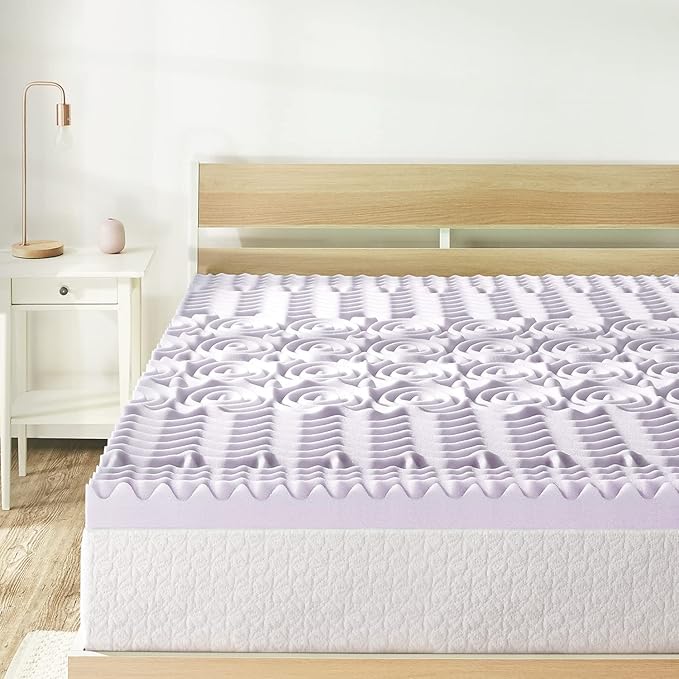 Mellow 3 Inch 5-Zone Memory Foam Mattress Topper, Soothing Lavender Infusion, Dorm Essentials, Queen