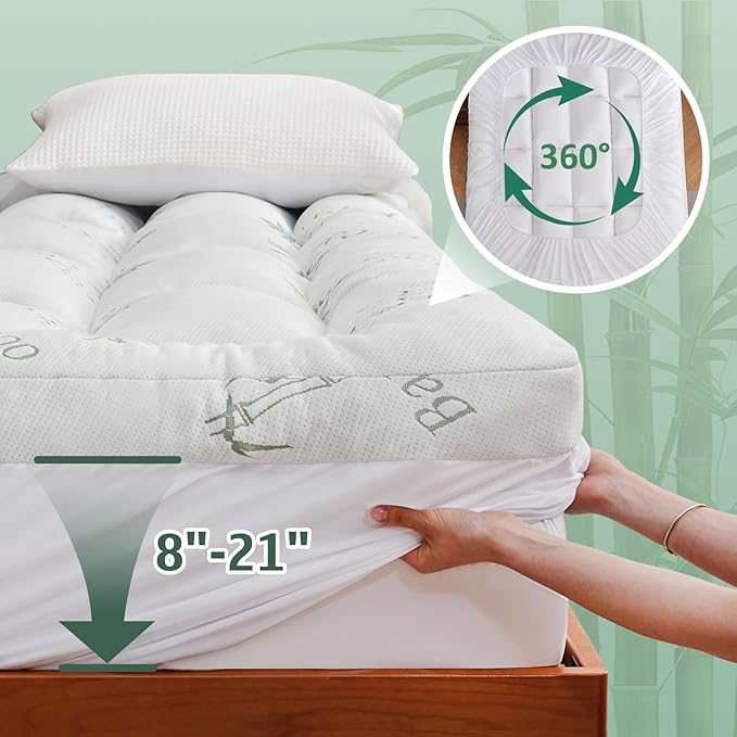 DOWNCOOL 3 Inch Memory Foam Mattress Topper Full – Cooling Pillow Top Mattress Topper for Back Pain Relief, with Bamboo Viscose Air Layer, 1700 GSM Fill, Deep Pocket Fits 8–21 Inch