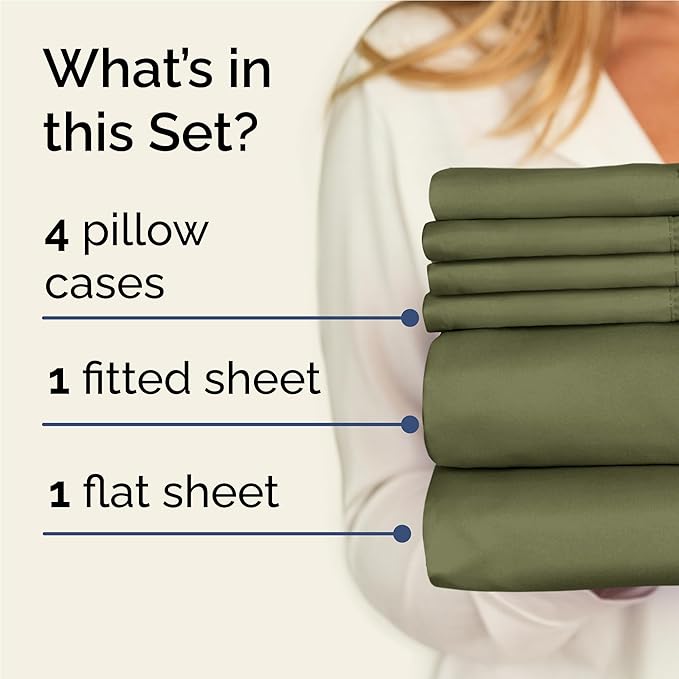Full 6 Piece Sheet Set - Comfy Breathable & Cooling - Ultra-Soft Hotel Luxury Bedding Set with 8-16 Inch Deep Pockets - 1 Flat & 1 Fitted Sheet & 4 Pillowcases - Wrinkle Free & Easy Care - Sage Green
