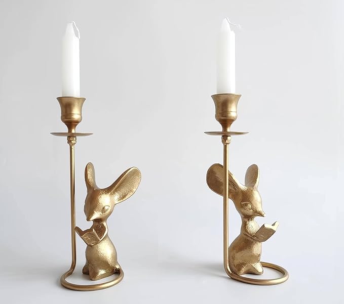 Mouse Reading Taper Candle Holders, Creative Animal Candlestick Holders, Centerpiece Table Decorative Candlelight, Dinner Metal Candle Stand, Home Decor…