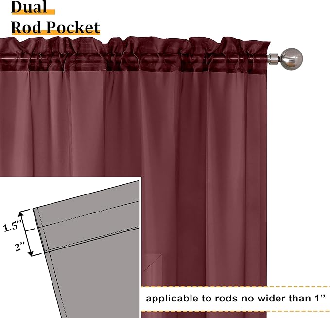Aiyufeng 2 Piece Burgundy Sheer Curtains 84 Inch Length, Light Filtering Kitchen Curtain for Bedrrom/Living Room/Kitchen Window, Voile Top Dual Rod Pocket, 2 x 40 W x 84" L