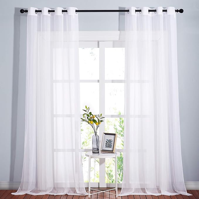 NICETOWN White Sheer Curtains Extra Long 135 inch Length for Large Windows, Grommet Soft and Touching Living Room Window Treatments Sweep to Floor for Villa, 108" Wide Total 2 Pieces