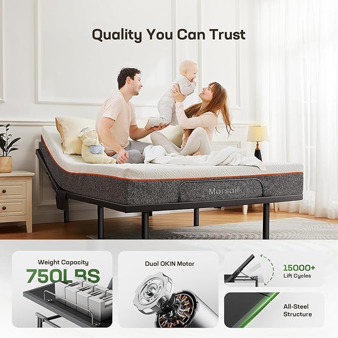 Marsail MS01 Full Adjustable Bed Frame + 10-inch Gel Memory Foam Mattress, Adjustable Bed Base with Under-Bed Nightlight, Wireless Remote Control Adjustable Bed with 4 Height Options, Full