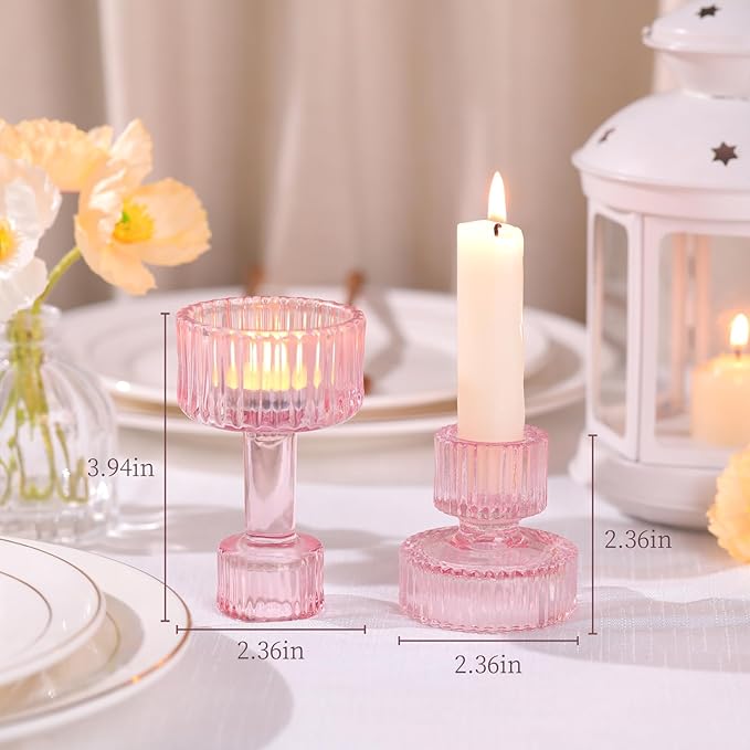 Candlestick Holders Bulk, 6 Pcs Pink Combination Candle Holders Set, Crystal Candle Holders for Wedding, Table Centerpiece, Home Decoration