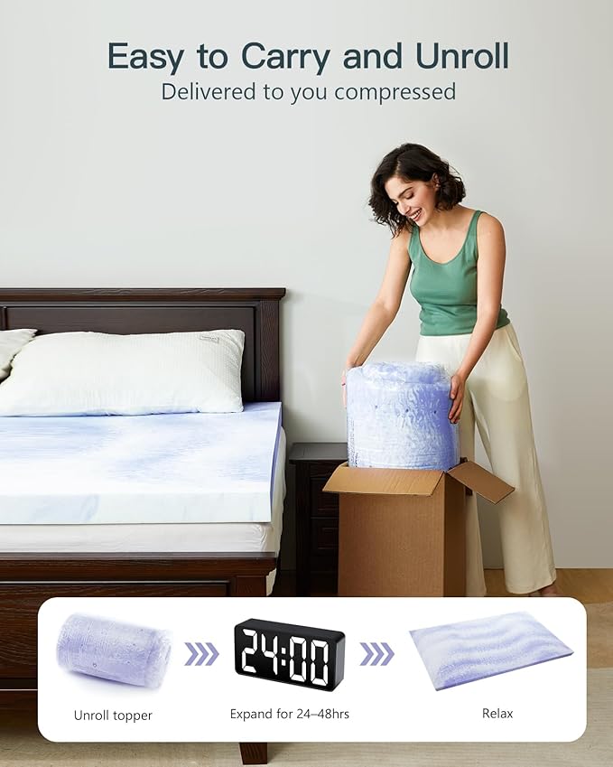 PERLECARE 3 Inch King Memory Foam Mattress Topper for Pressure Relief, Cooling Gel Infusion, CertiPUR-US Certified Purple, PCMTK34PU-US