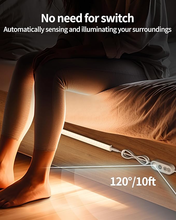 ASOKO Motion Sensor Dimmable Led Under Cabinet Lighting Plug in - 3 Pcs 12 inches Linkable Led Counter Light Bars, Led Closet Light Daylight White 4500K