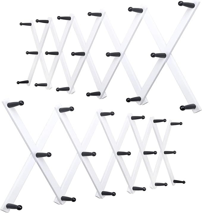 WEBI Accordion Wall Hanger,Expandable Wooden Hat Rack for Wall Mounted Coat Rack,Accordion Hat Hooks Holder for Baseball Caps,17 Peg Hooks,Black on White,2 Packs