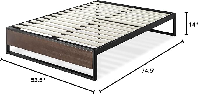 ZINUS GOOD DESIGN Award Winner Suzanne 14 Inch Bamboo and Metal Platforma Bed Frame, No Box Spring Needed, Wood Slat Support, Grey Wash, Full