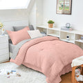 HYMOKEGE Rose Gold/Light Grey Twin XL Comforter Set Seersucker 5 Pieces, All Season Luxury Bed in a Bag for Bedroom, Bedding Set with Comforter, Sheets, Pillowcase & Sham