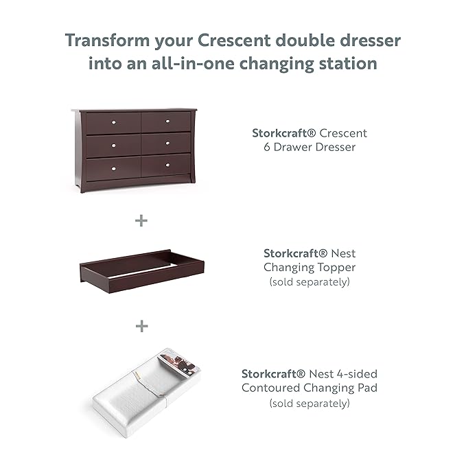Storkcraft Crescent 6-Drawer Dresser (Espresso) – GREENGUARD Gold Certified, Brown Dresser for Bedroom, Kids & Nursery Storage Chest, Safety Interlocking Drawers, Pre-Installed Tracks, Kids Chest