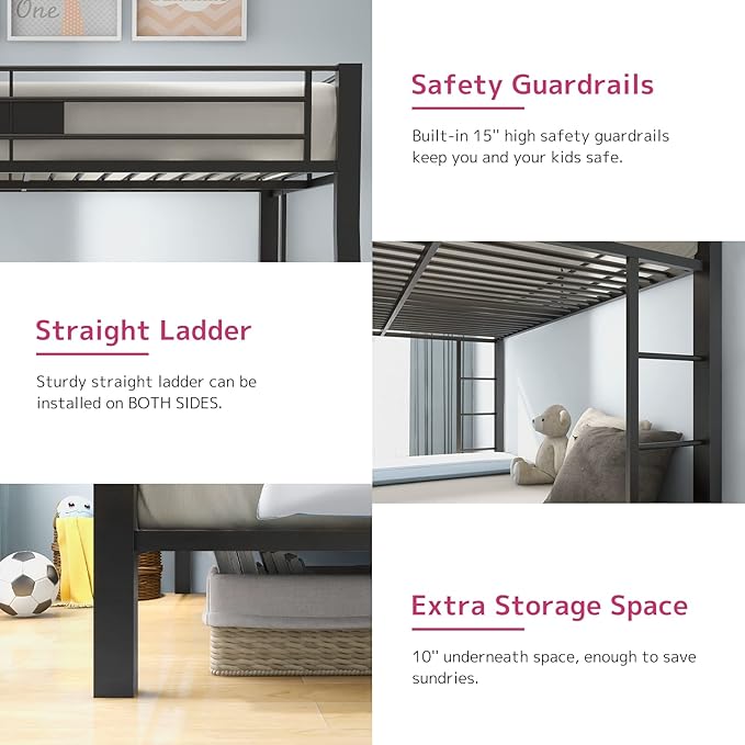 Acme Limbra Metal Frame Full XL Over Queen Bunk Bed with Ladder in Sandy Black
