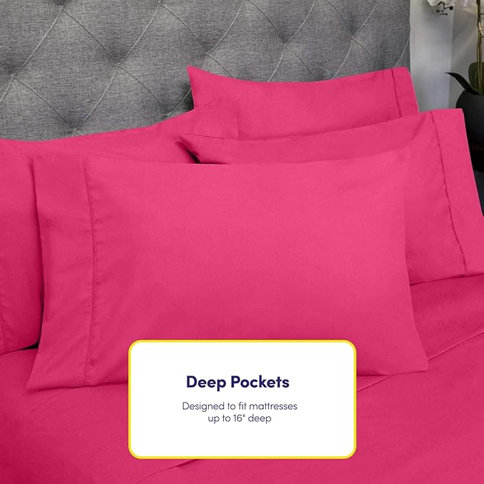 Sweet Home Collection 6 Piece Bed Sheet Set, Twin, Fuschia