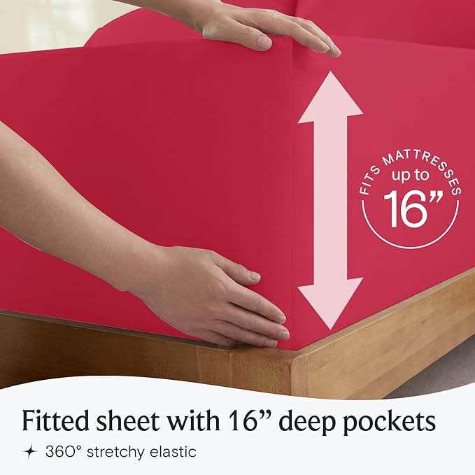 LuxClub 3 PC Sheet Set Bed Sheets Deep Pockets 16" Eco Friendly Wrinkle Free Cooling Machine Washable Hotel Bedding Silky Soft - Red Twin