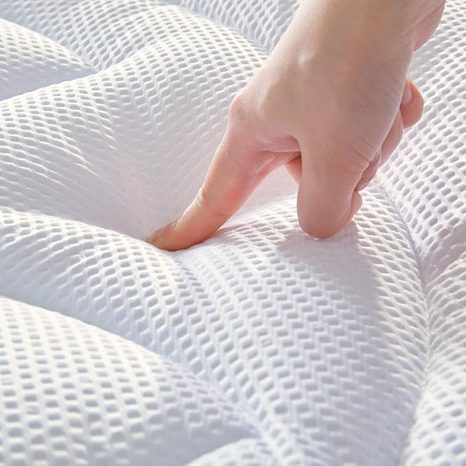SLEEP ZONE Full Size Cooling Mattress Topper for Double Bed, Premium Zoned Cool Mattress Pad Cover, Padded Mattress Protector Breathable Washable, Deep Pocket 8-21" (White, Full)