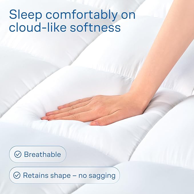 Ultra Soft King Mattress Topper - Cloud-Like Mattress Pad for Back Pain Relief - Breathable Cooling Material for Hot Sleepers