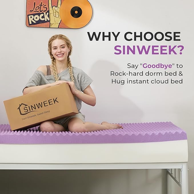 SINWEEK 2 Inch Egg Crate Memory Foam Mattress Topper Twin XL, Twin Extra Long Mattress Pads for College Dorm Single Bed, Pressure Relieve CertiPUR-US Certified,39x80 Inches