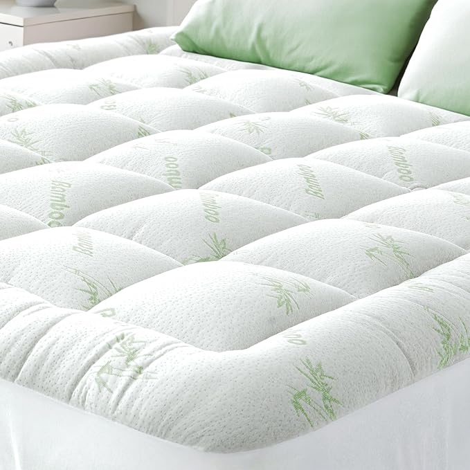 Ultra Soft Queen RV Size Mattress Topper - Viscose Made from Bamboo Pillow Top Mattress Pad for Back Pain Relief - Naturally Cooling for Hot Sleepers, Green