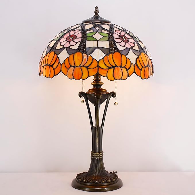 Tiffany Table Lamp Orange Flower Stained Glass Desk Lamp 16X16X24 Inches Reading Light