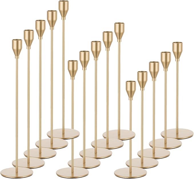 Candlestick Candle Holders Gold Taper: Candeldo Tall Brass Candles Stick Holder Decor Set of 15 Dinning Table Centerpiece Vintage Metal Candle Stand Wedding Decorations
