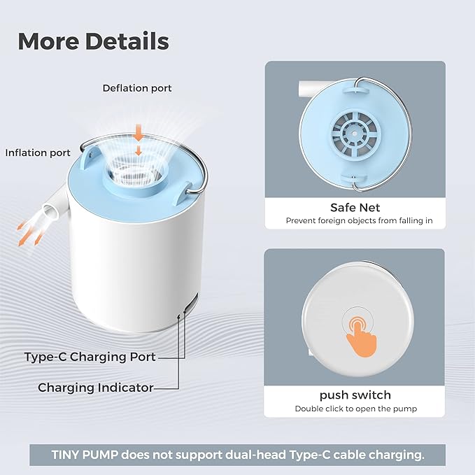 FLEXTAILGEAR Tiny Portable Air Pump Ultra-Mini, with 1300mAh Battery USB Rechargeable to Inflate Deflate for Pool Floats Air Bed / Mattress Swimming Ring Vacuum Storage Bags