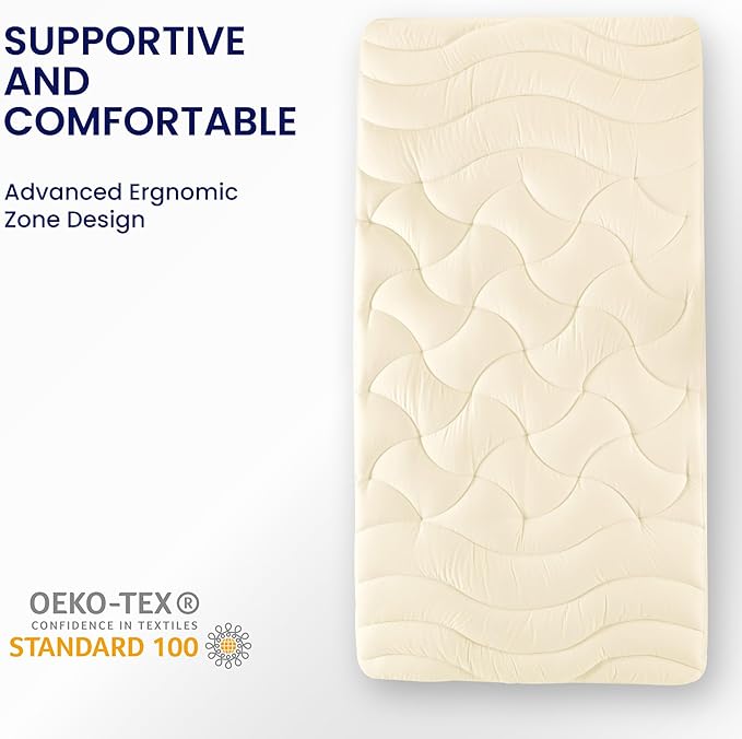 SLEEP ZONE Twin XL Cooling Mattress Topper for College Dorm, Premium Zoned Cool Mattress Pad Cover, Padded Mattress Protector Breathable Washable, Deep Pocket 8-21" (Beige, Twin XL)