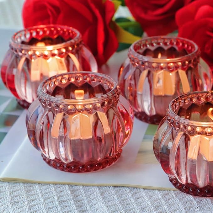 Woho 12pcs Rose Gold Tea Lights Candle Holder for Wedding Party, Glass Tealight Candle Holder for Valentines Day Decor, Votive Candle Holders for Home Decor
