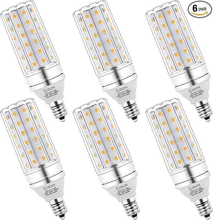 E12 LED Bulbs 12W Candelabra led Light Bulb,100 Watt Equivalent 1200lm Warm White 3000K E12 Base LED Chandelier Light Bulbs Non-Dimmable LED Corn Bulbs, Pack of 6