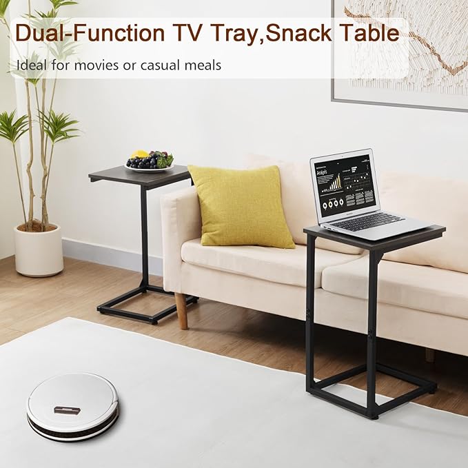 AMHANCIBLE C Shaped Side Table, End Tables Living Room Set of 2, Slide Under Couch Table for Sofa, TV Trays for Bedroom, Small Space, Dark Grey, HET02CDG