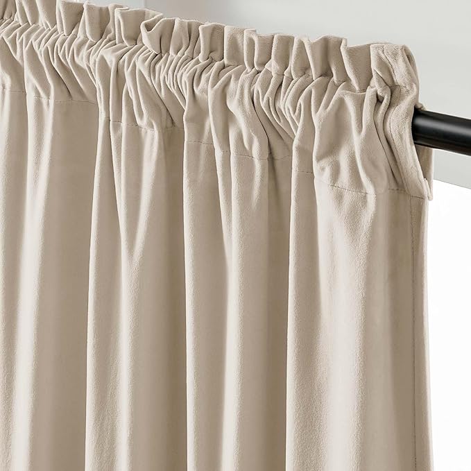 Lazzzy Velvet Blackout Curtains Thermal Insulated Room Window Drapes Super Soft Luxury Curtains for Living Room Bedroom Rod Pocket 2 Panels, Beige, 42" W x 90" L