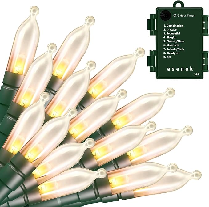 Battery Operated String Lights, 50 LED 18ft Christmas Lights Mini Lights with Timer & 8 Modes, for Christmas Tree Wreath Party Wedding Thanksgiving Decoration, Warm White