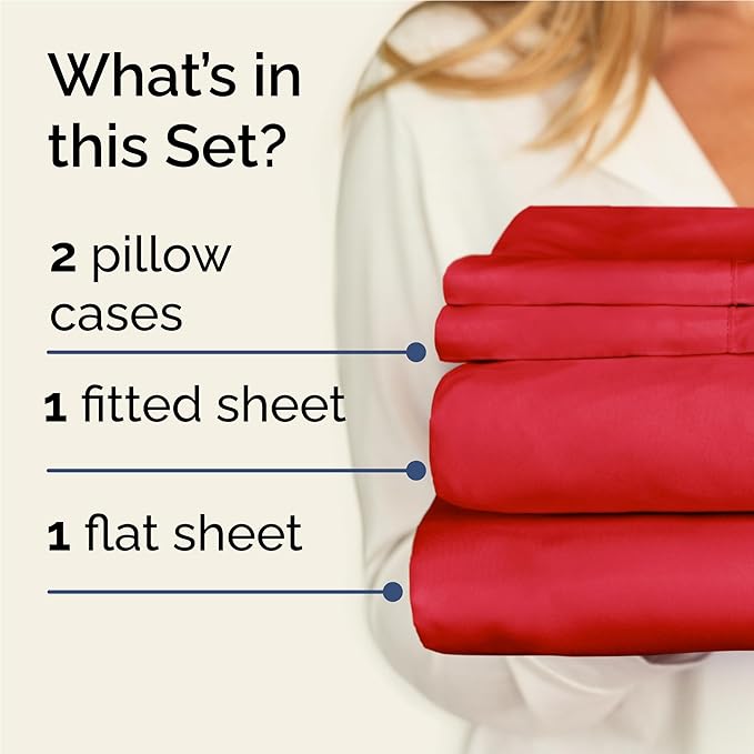 Twin XL 4 Piece Sheet Set - Comfy Breathable & Cooling - Ultra Soft Hotel Luxury Bedding Set w/ 8-16 Inch Deep Pockets - 1 Flat & 1 Fitted Sheet & 2 Pillowcases - Cozy, Wrinkle Free & Easy Care - Red