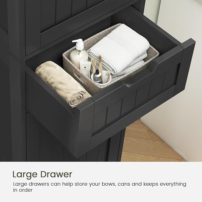 Iwell Tall Black Bathroom Cabinet with 2 Doors and 1 Drawer, Bathroom Storage Cabinet with Adjustable Shelves, Narrow Storage Unit for Living Room, Entryway, Kitchen, Black