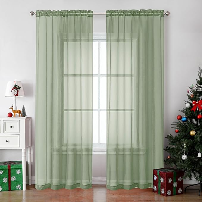 OVZME Bedroom Curtains 2 Panel Sets 84" Inch Length - Transparent Light Weight Soft Window Treatment Panels for Study Room/Living Room/Guest Room, Sage Green, Per Panel W42 X L84 inches