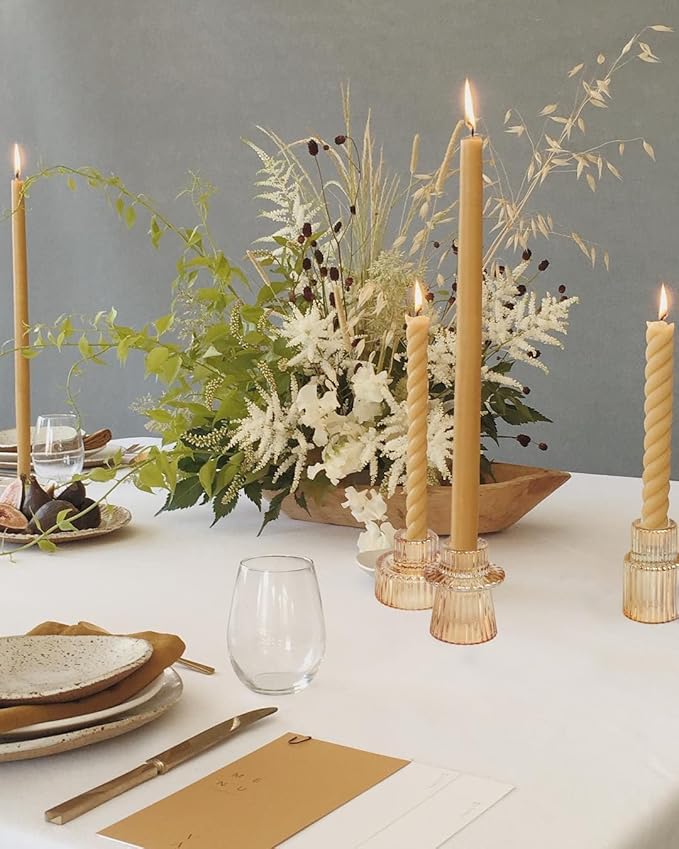 Vixdonos Taper Glass Candlestick Holders Tealight Candle Holders for Table Centerpieces, Wedding Decor and Dinner Party (6 Pcs, Gold)