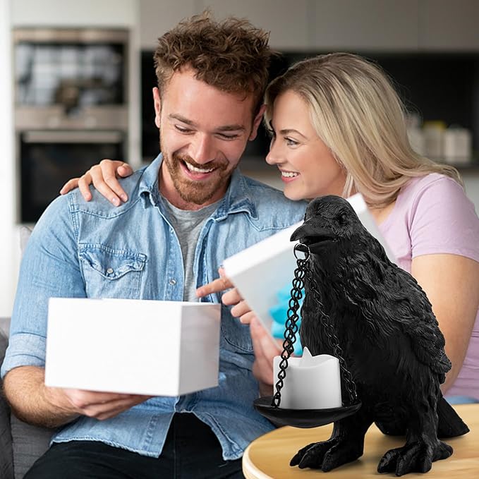 Gothic Home Decor Fake Crow Light Holder Halloween Decorations Indoor Raven Lamp Tealight Candle Holder Resin Statue Black