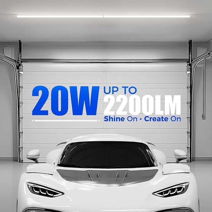 Barrina T5 4FT LED Shop Light, 2200lm,5000K Daylight White, 20W Utility Light Fixture, Ceiling and Under Cabinet Lights for Workshop Garage, Corded Electric with ON/Off Switch, 6 Pack