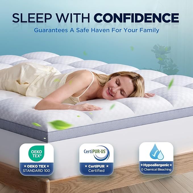 Premium Memory Foam Mattress Topper Queen for Ultra Comfort, 2 Inch Plush Pillow Top Queen Mattress Topper with Breathable Air Mesh Sides, Soft Mattress Pad Cover with Deep Pocket Fits 6-21" Mattress