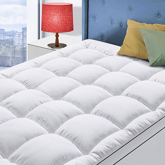 Twin Size Mattress Topper for Back Pain, Cooling Extra Thick Mattress Pad Cover with 8-21 inch Deep Pocket, Plush Pillow Top Mattress Topper Overfilled with Down Alternative, Twin Size, White